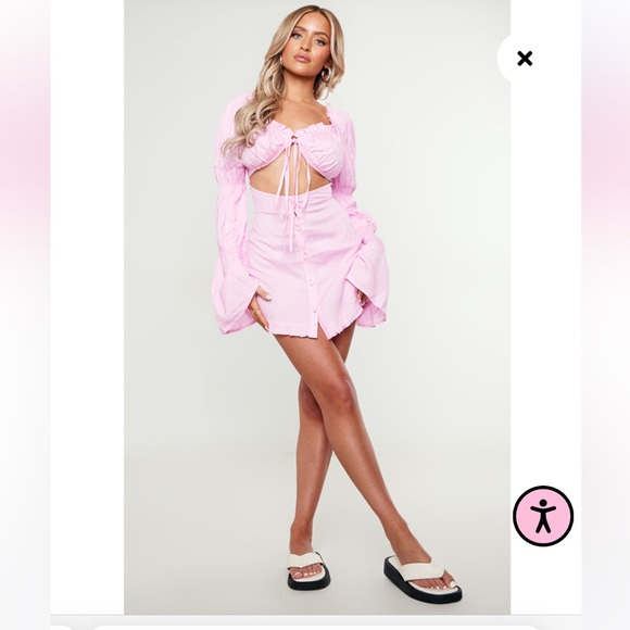 PrettyLittleThing Dresses & Skirts - Women size 6 Petite Candy Pink Linen Cut Out Front Mini Dress